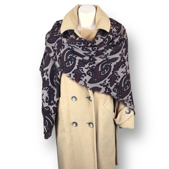 EMPORIO ARMANI VINTAGE 80s WOOL OVERSIZED SQUARE PAISLEY SHAWL SCARF IN EARTHY - Picture 9 of 13